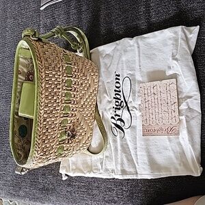Brighton Straw Basket Bag Handbag w Lime Green Accents